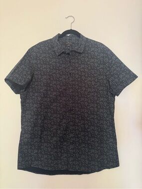 Marc Anthony Short Sleeve Button-Down Shirt - Black & White Micro Print